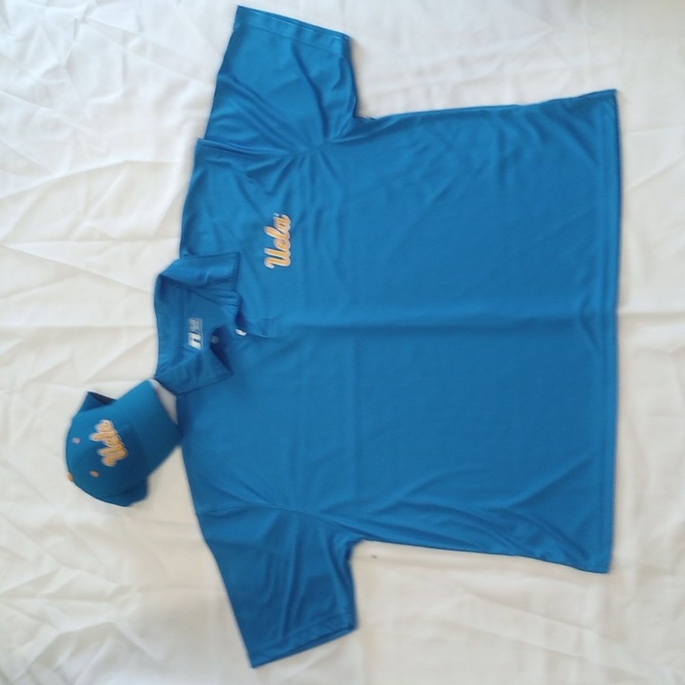 UCLA BRUINS combo. RUSSELL  2 button up shirt, Top of the world, hat.